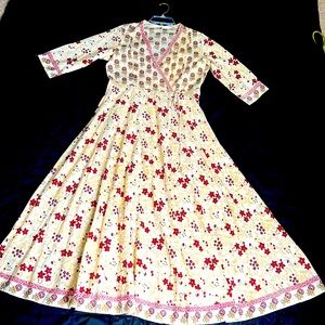 Beige colored angrakha style cotton gown. NEVER WORN.